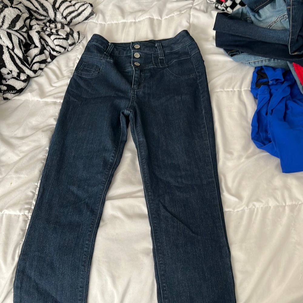 High waist dark wash jeans
